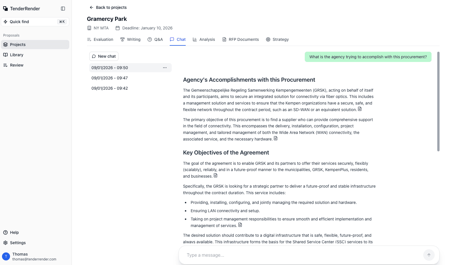 TenderRender interface