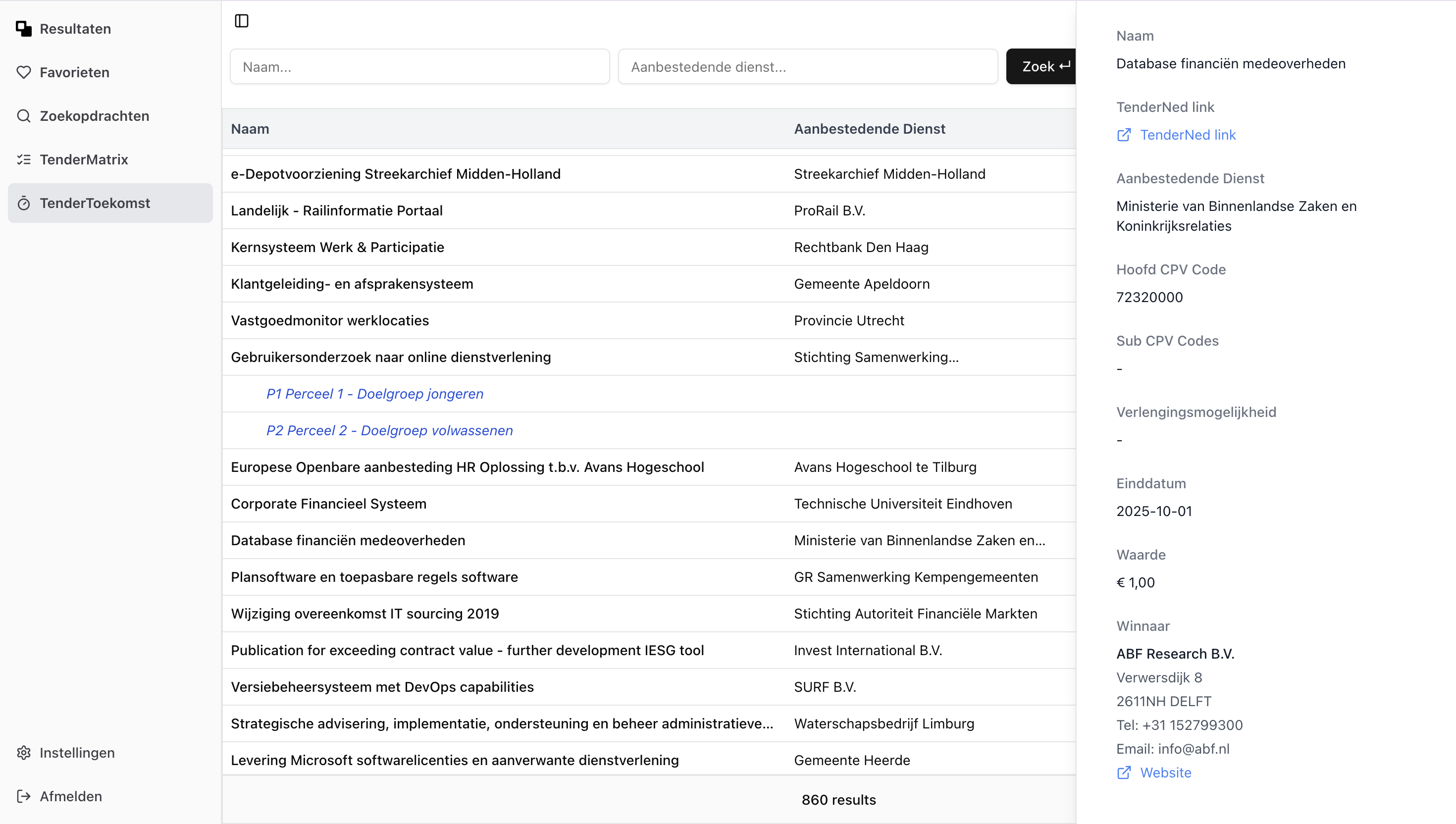 TenderRender Voorspellen demo video