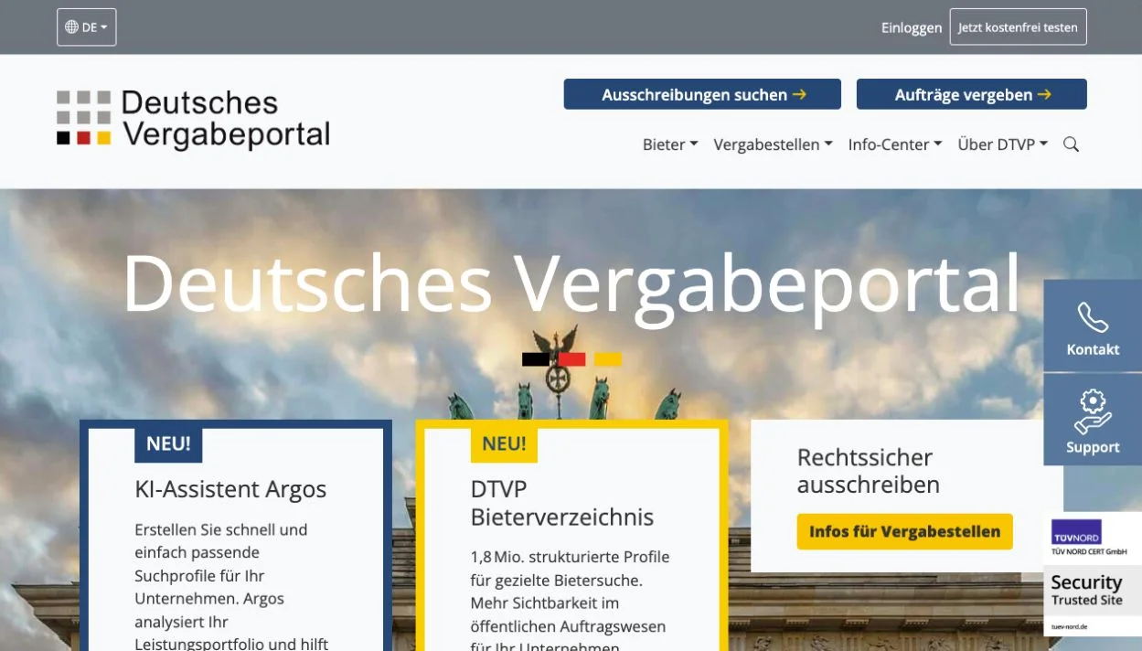 Screenshot der Website von DTVP