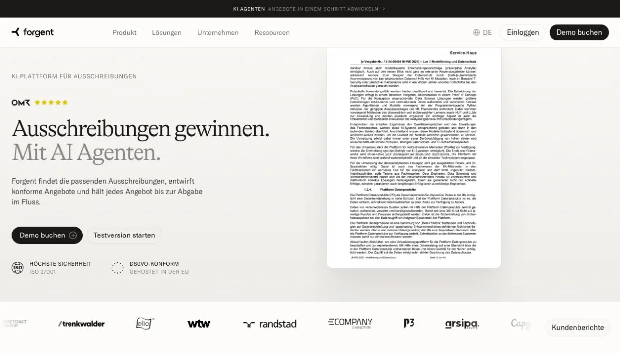 Screenshot der Website von Forgent