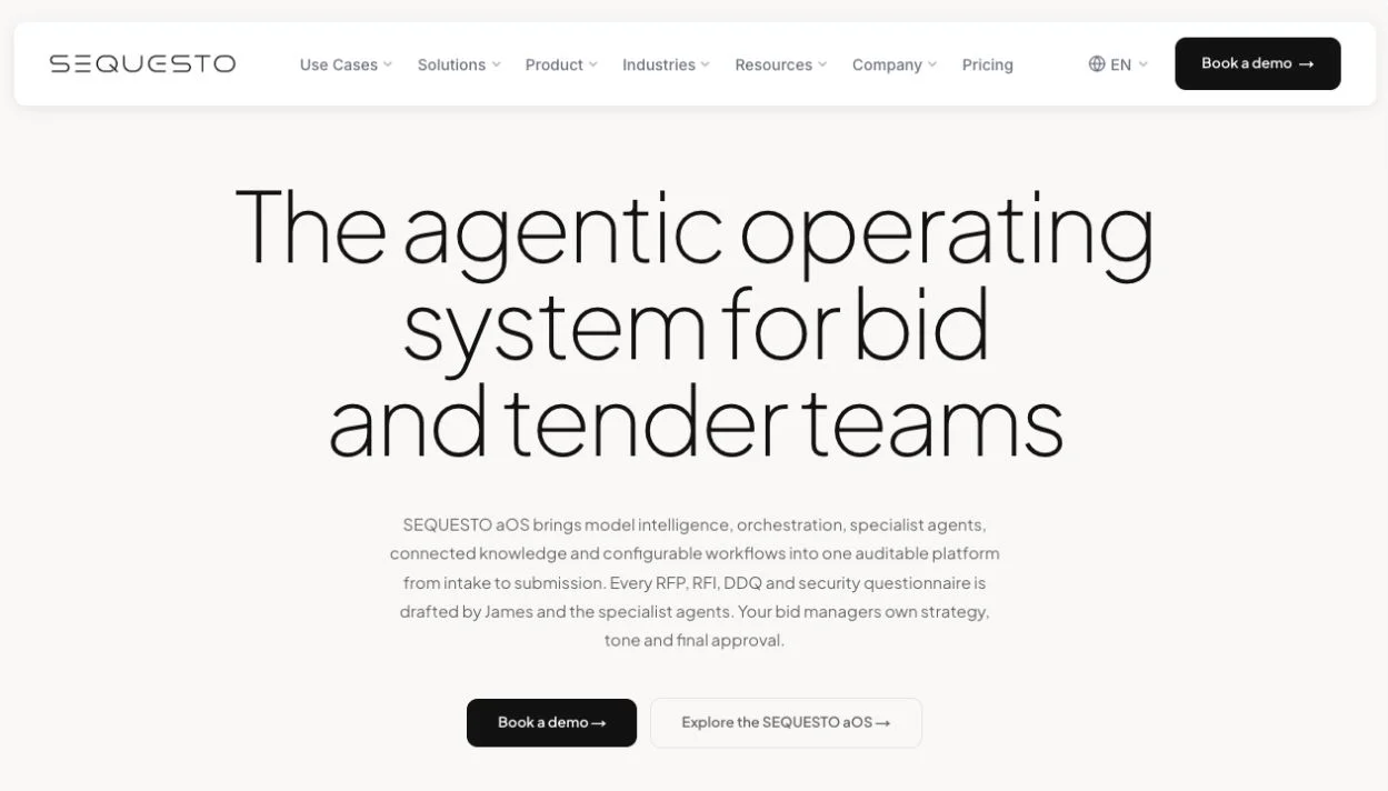 Screenshot van de website van Sequesto